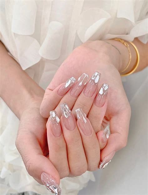 Shiny Chrome Dripped Icicle Crystals Press On Nails Chrome Etsy