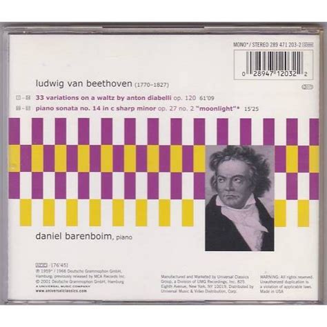 CD Beethoven Diabelli Variations MOONLIGHT SONATA DANIEL BARENBOIM