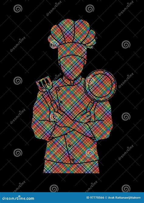 Chef Cook Standing Crossed Arms With Pan And Spatula Stock Vector