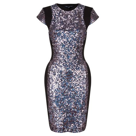 French Connection Lunar Sparkle Dress In Charcoal