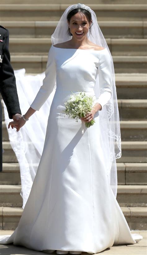 Meghan Markle Weds Prince Harry Elegante Lange Ärmel Brautkleid Meghan Markle Wedding Dress