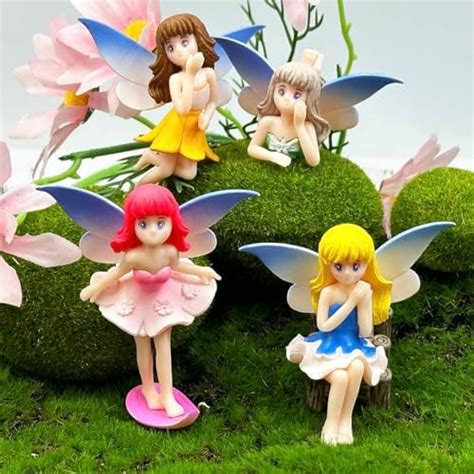 Suartus Miniature Fairy Figurines 4pcs Small Flower