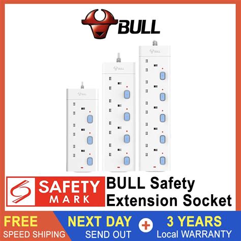 Bull Portable Socket Outlet Extension Plug With Singapore Safety Mark