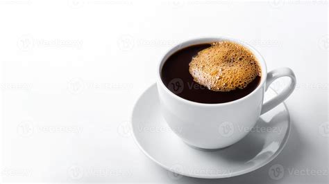 Black Coffee In A Coffee Cup Top View Isolated On White Background