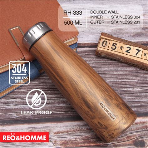 Jual Reo Homme TUmbler Vacuum Flask Wood Matte 500 ML Botol Termos Air