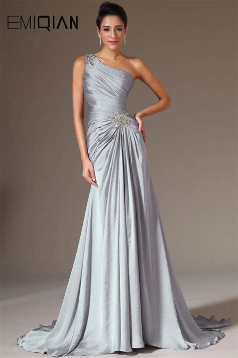 Freeshipping New Stylish One Shoulder Gray Chiffon Evening Gown Evening