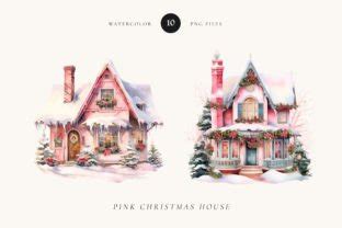 Pink Christmas House Watercolor Graphic By Designdistrict Creative