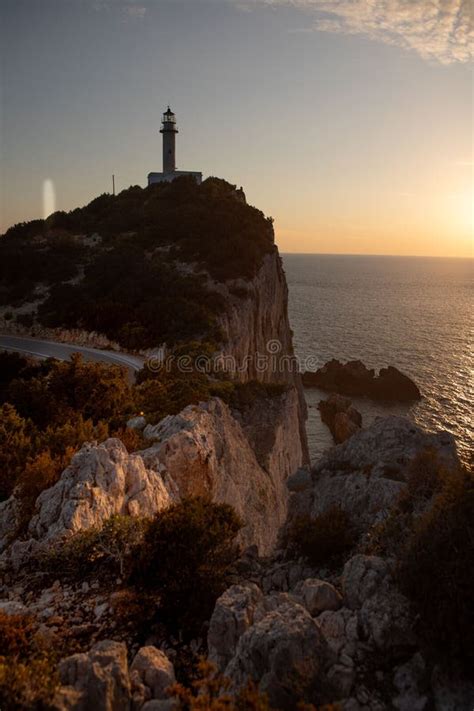 Lefkada Island Lighthouse On The Sunset Stock Image Image Of Tourism