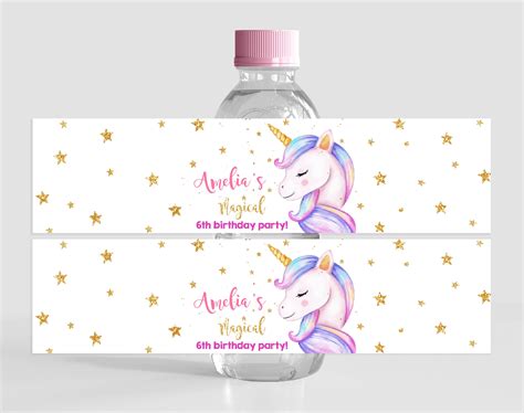 Unicorn Water Bottle Label Birthday Favors Wrapper First Girl Etsy