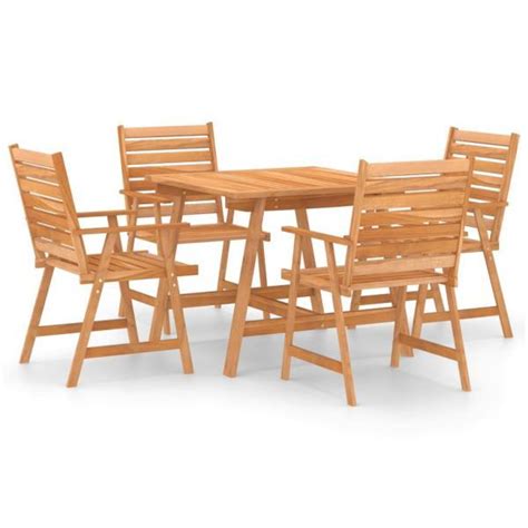 Juego de comedor para jardín 5 piezas madera maciza de acacia