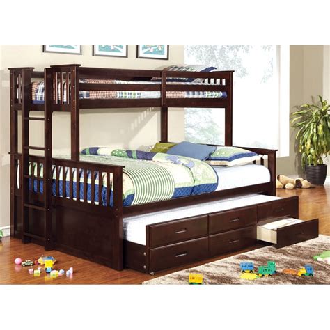 Foa Frederick 2 Piece Wood Twin Xl Over Queen Bunk Bed With Trundle In Walnut Cymax Business