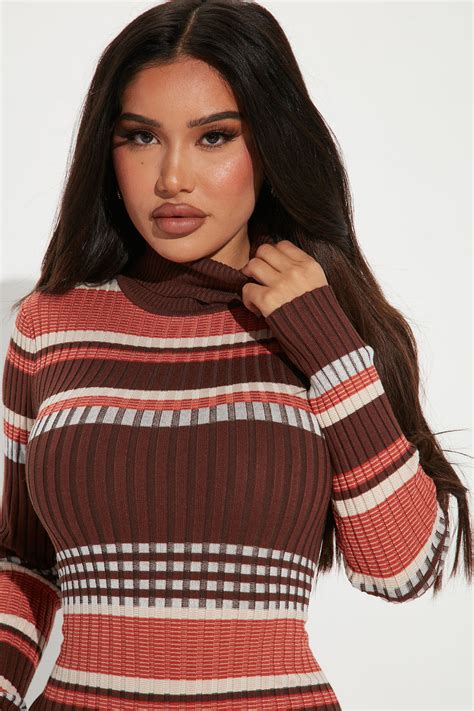 Savy Striped Midi Dress Brown Combo Fashion Nova Dresses Fashion