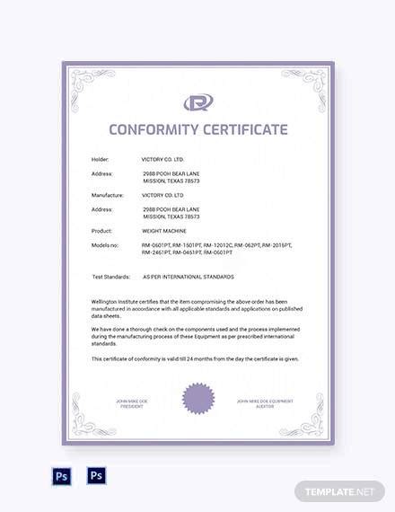 Free Sample Certificate Of Conformance In Pdf Ms Word Psd Ai