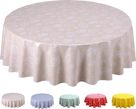 Home Direct Wachstuch Tischdecke Abwaschbar Rund 160cm Blätter Beige