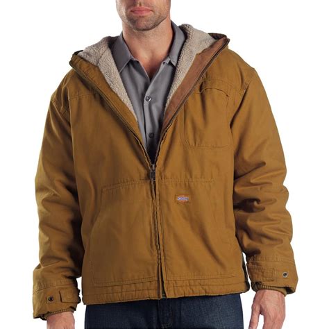 Dickies Men Large Duck Sherpa Lined Hooded Rinsed Brown Duck Jacket