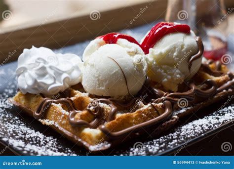 Belgian Waffles With Ice Cream Chocolate Stock Image Image Of