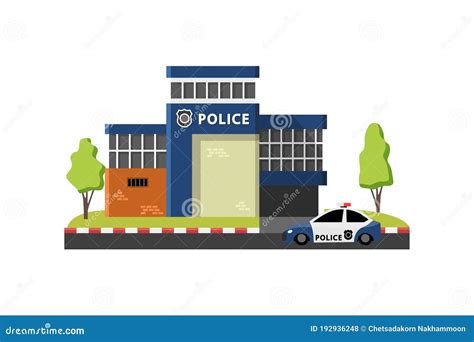 Police Station In Simple Flat Style Isolated On White Background Stock