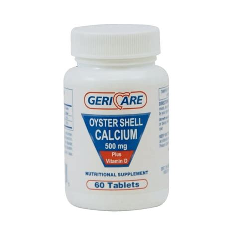 Geri Care Oyster Shell Calcium Tablets Plus Vitamin D Supplements 500 Mg 60 Ct