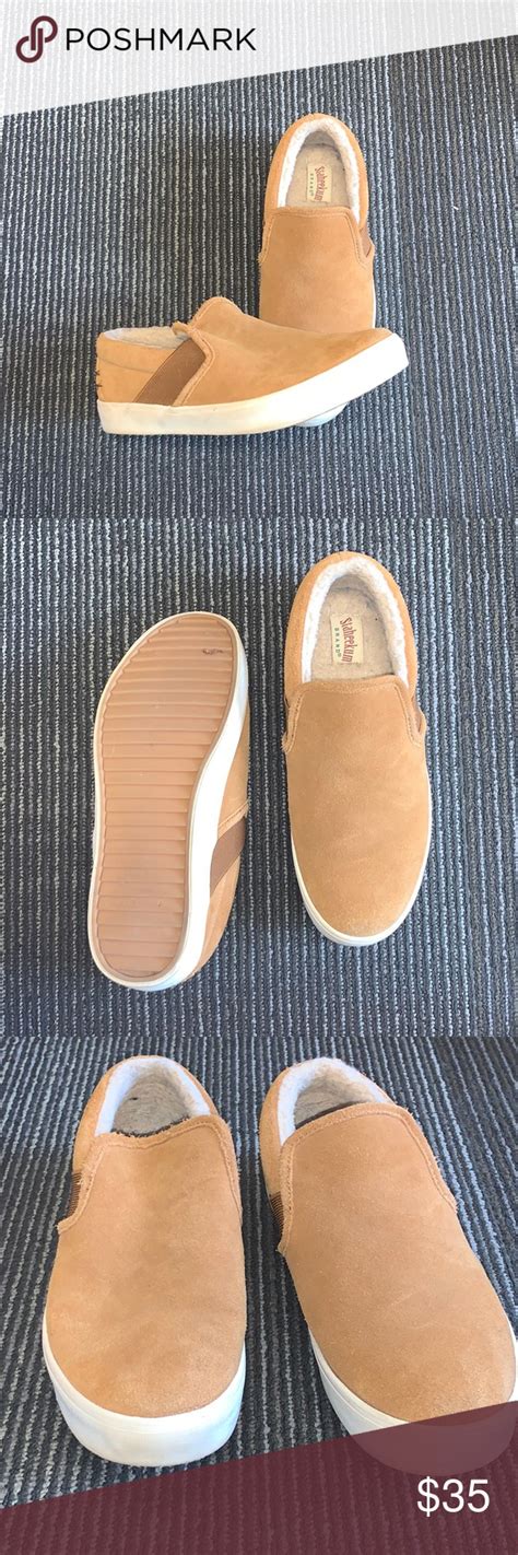 Tan Suede Slip On Sneakers With Fleece Lining Slip On Sneakers Tan Suede Slip On