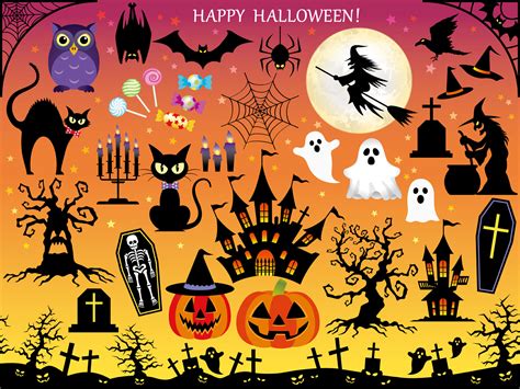 Set Of Assorted Happy Halloween Design Elements 629106 Vector Art At