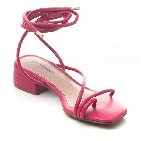 Sandalia Feminina Lara Salto Grosso De Amarrar Pink Compre Agora