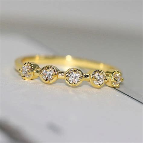 Zhouyang Slim Dainty Ring For Women Simple Elegant Mini Zircon Gold