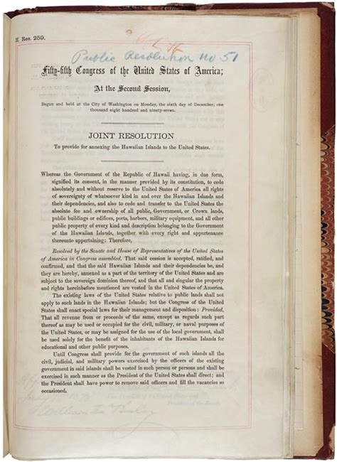 Joint Resolution to Provide for Annexing the Hawaiian Islands to the United States (1898 ...