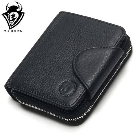 TAUREN 100 Genuine Leather Cowhide Men Black Coin Purse Card Holder