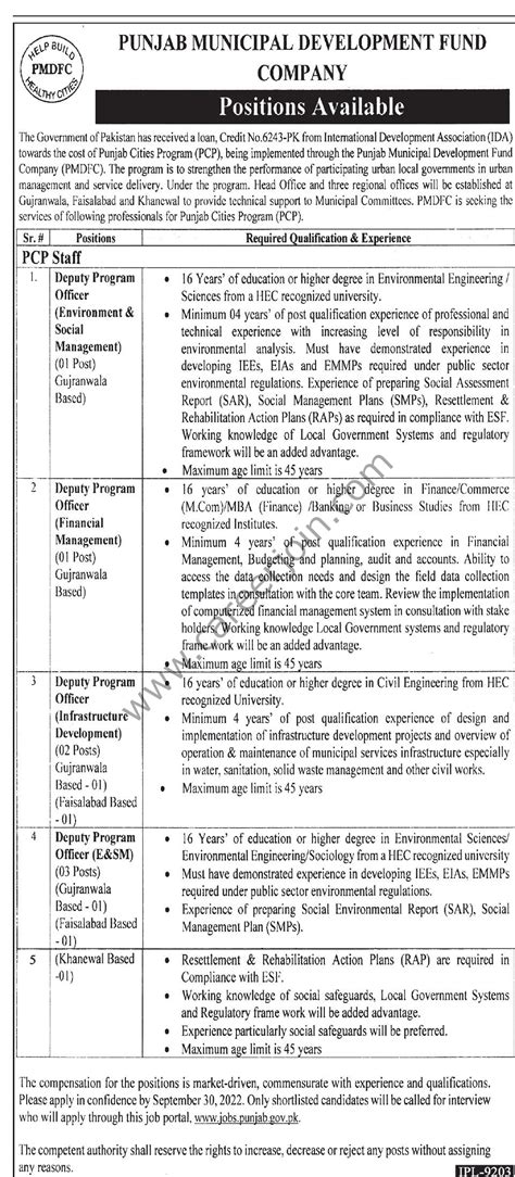 Punjab Municipal Development Fund Co Pmdfc Jobs September