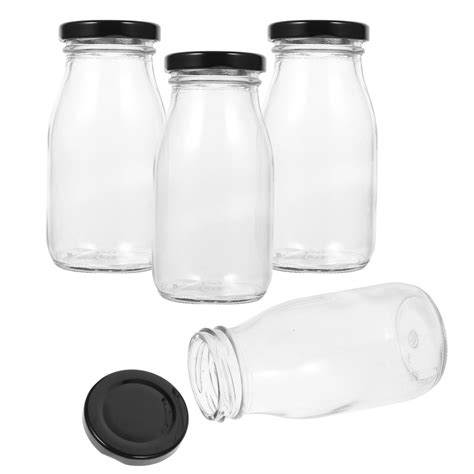 4pcs Milk Containers For Refrigerator Milk Jugs Glass Milk Bottles With Lids 200ml