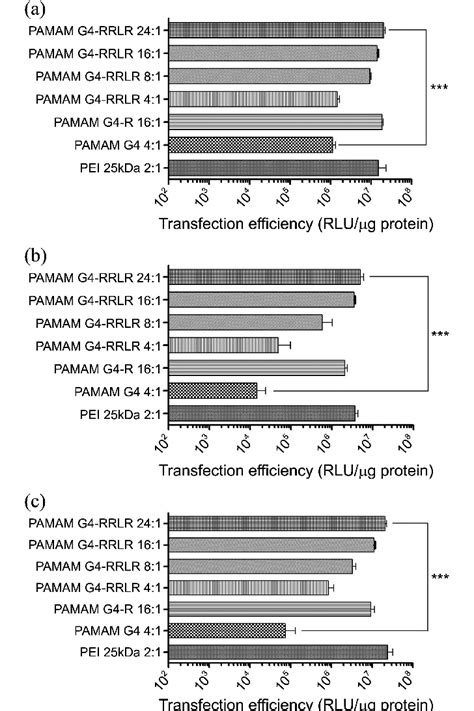 In Vitro Transfection Efficiency Of Pamam G Rrlr A Hek B