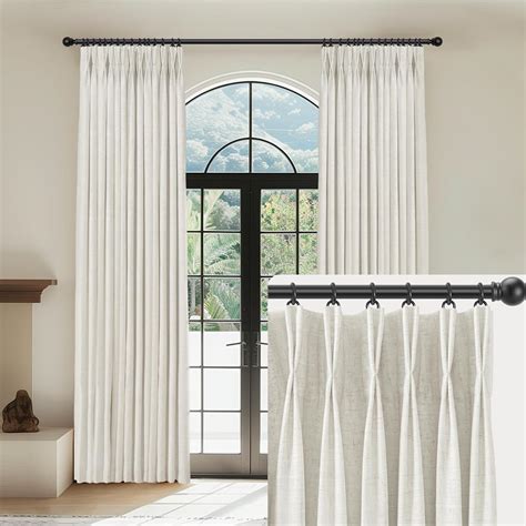 Amazon CAPALOCA Beige White Linen Pinch Pleated Curtains Blackout