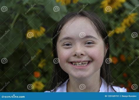 Portrait Of Down Syndrome Girl Smiling Stock Image Image Of