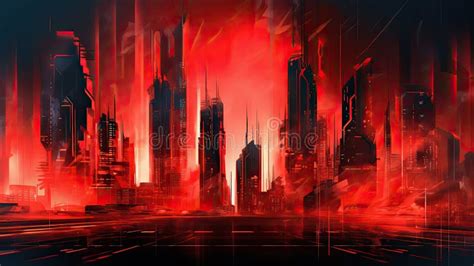 Cyberpunk City Art Red Desktop Background Wallpaper Stock Illustration ...