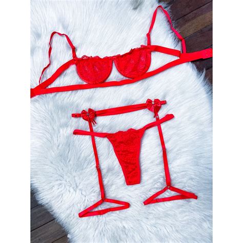 Kit Lingerie Conjunto Gringa Sutiã Aro Meia Taça Calcinha Regulável