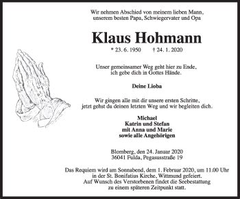 Traueranzeigen Von Klaus Hohmann Nordwest Trauer De