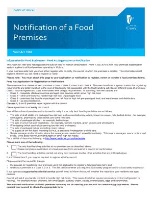 Fillable Online Casey Vic Gov Notification Of A Food Premises PDF Fax