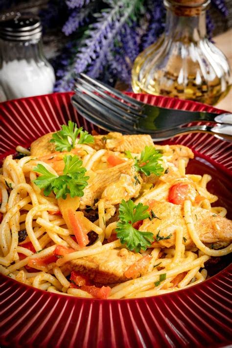 Fried Noodles with Chicken and Vegetables Stock Image - Image of ...