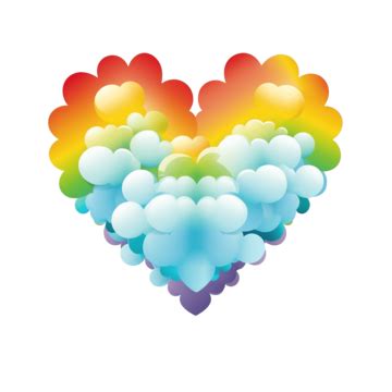 Heart Rainbow Cloud Rainbow Romance Doodle Png Transparent Image And