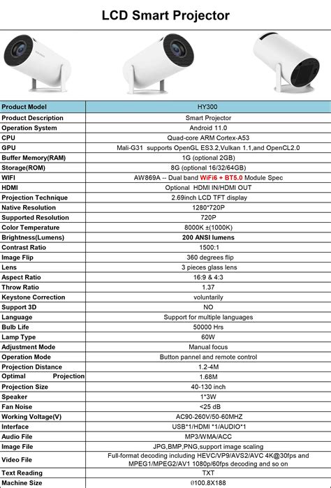 Mini Projetor HY 300 4K Android 11 WIFI Extreme Comp