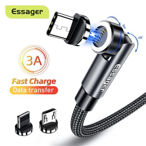 Essager 540 Rotate Magnetic Cable 3a Fast Charging Micro Usb Type C