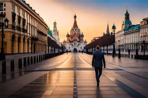 Un Hombre Camina Por Una Calle Frente A Una Catedral Foto Premium