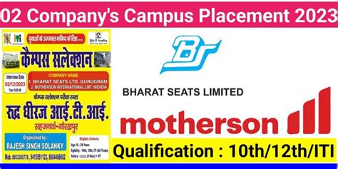 Bharat Seats Motherson Int Campus Placement Jobs In Iti