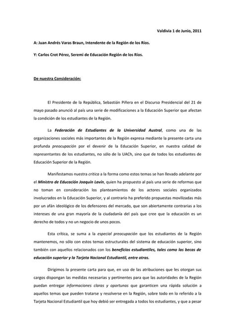 Carta Dirigida Al Intendente Y Al Seremi Educacion Pdf