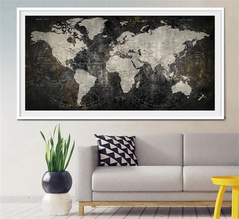 World Map Wall Art Pin Travel Map Push Pin World Map Map Etsy World