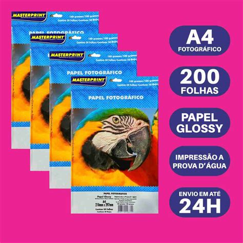 Papel Fotogr Fico Glossy G A Kit Folhas Brilho Prova D Gua