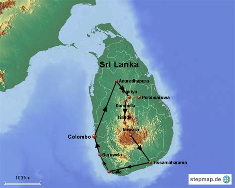 StepMap Grosse Sri Lanka Rundreise Landkarte für Asien