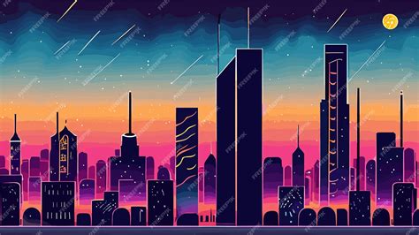 Premium Vector City Skyline With Skyscrapers At Sunset Vector