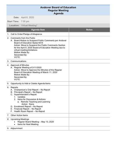 Nonprofit Board Meeting Agenda Template Detrester