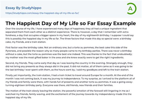 The Happiest Day Of My Life So Far Essay Example Studyhippo